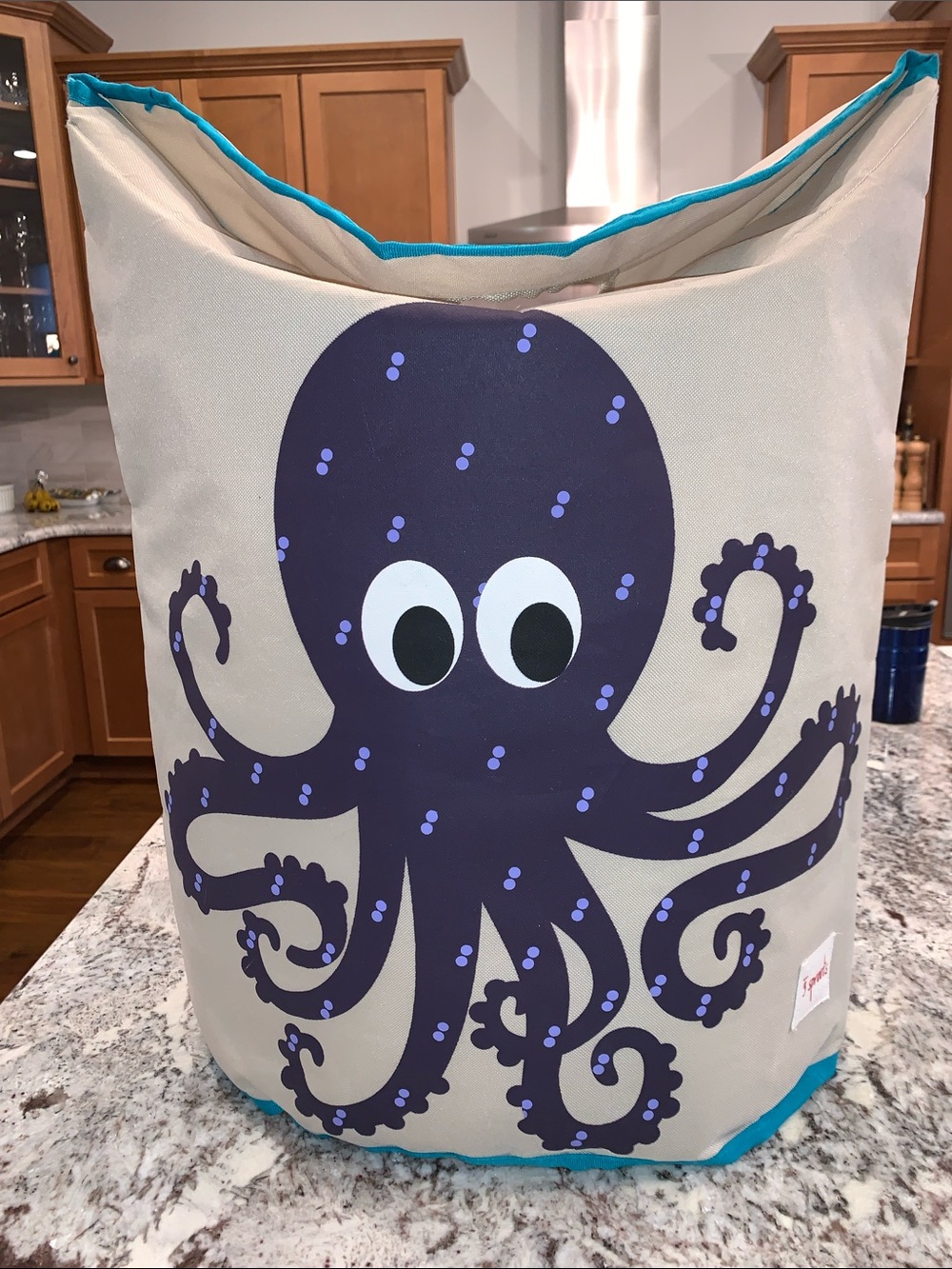 Kids Octopus Canvas Storage Bag - Blue Accent Nwot